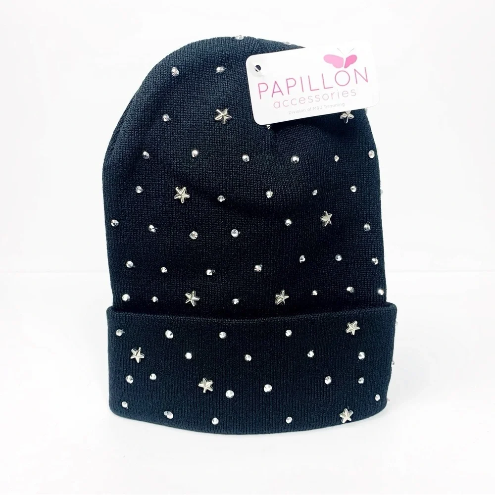 Black Rhinestone Beanie • Sparkly Knit Hat • Cozy Cap • NWT